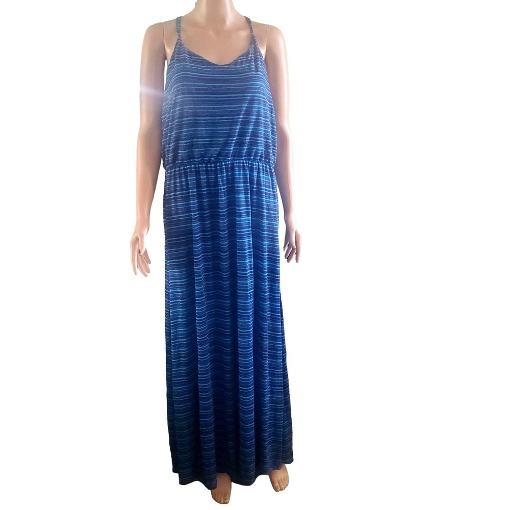 NEW LC Lauren Conrad Sz XL Navy/Turqouise Striped Elastic Waist Maxi Dress NWT
